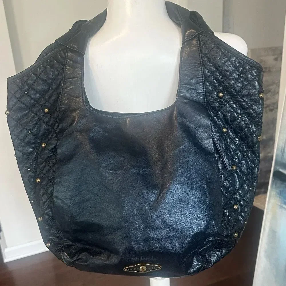 Elliott Luca Large Leather Studded Hobo Bag